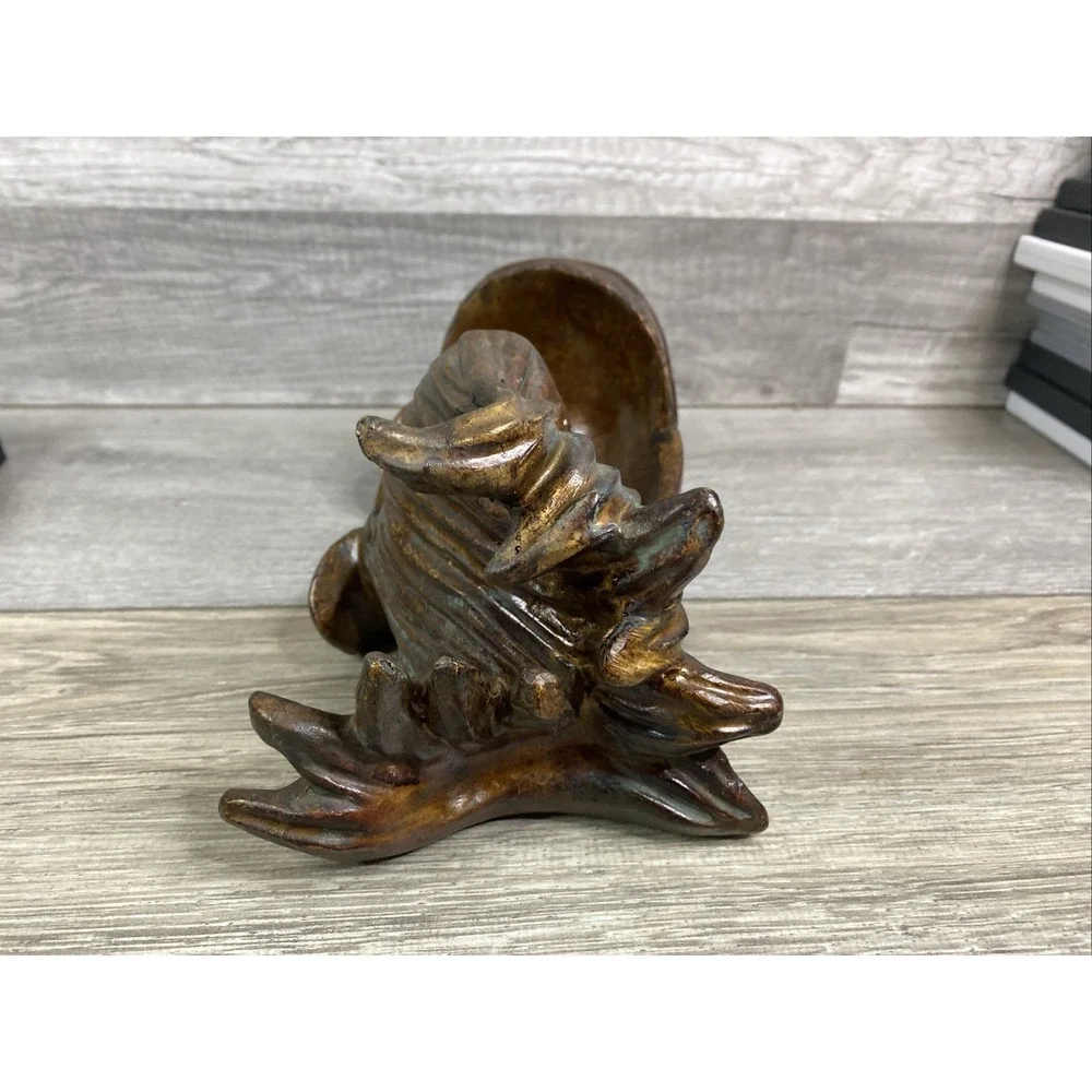 Japanese Fish Bowl Sculpture, Vintage Resin Wood‎ Look Koi Candle Holder